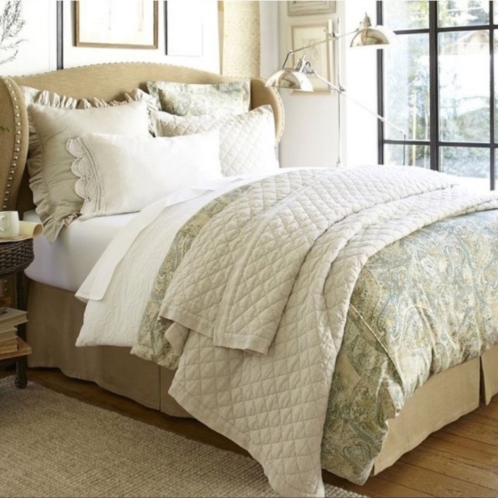 Pottery Barn Full/Queen Duvet Fresco Paisley Blue/Yellow with 2 euro shams